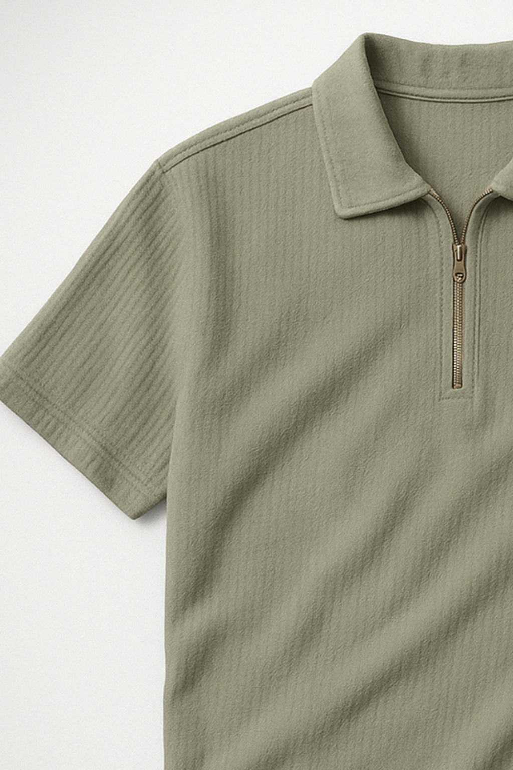 Light Green Half-Zipped Thermal Line  Polo Shirt
