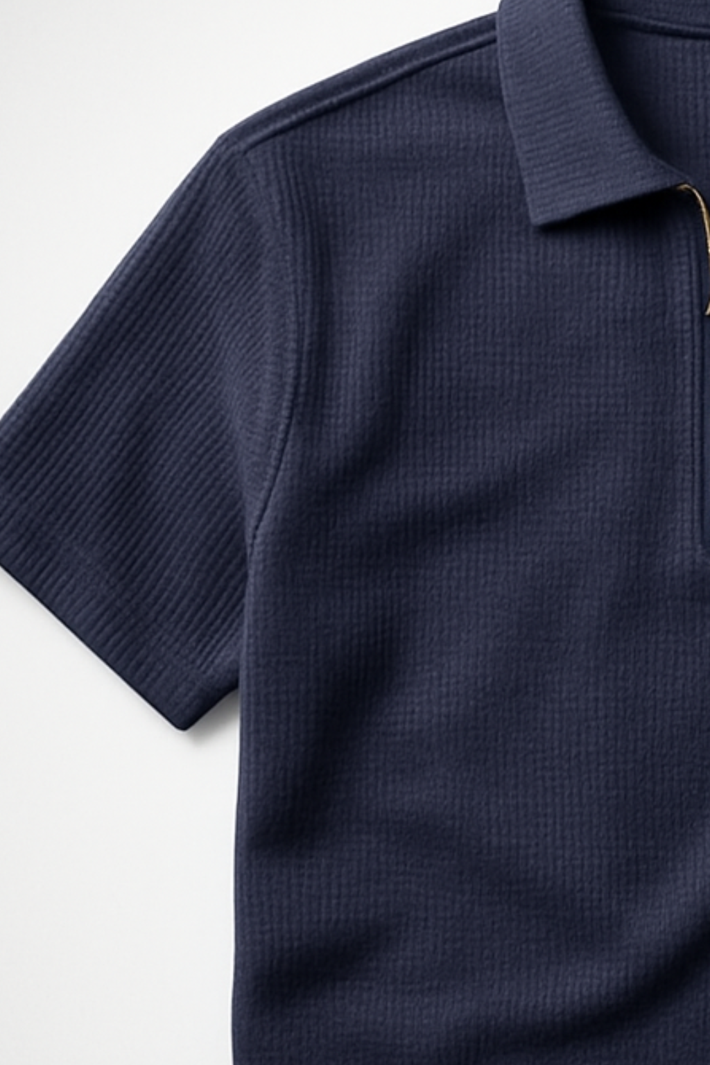 Navy Blue Half-Zipped Thermal Line  Polo Shirt