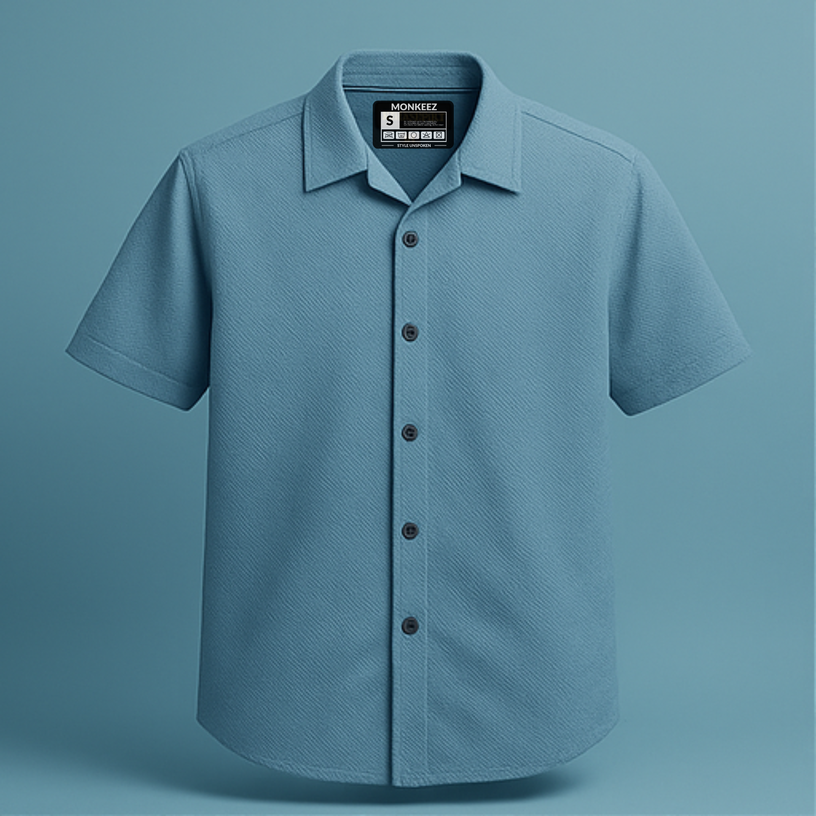 Textured Cuban Collar Shirt - Sky Blue