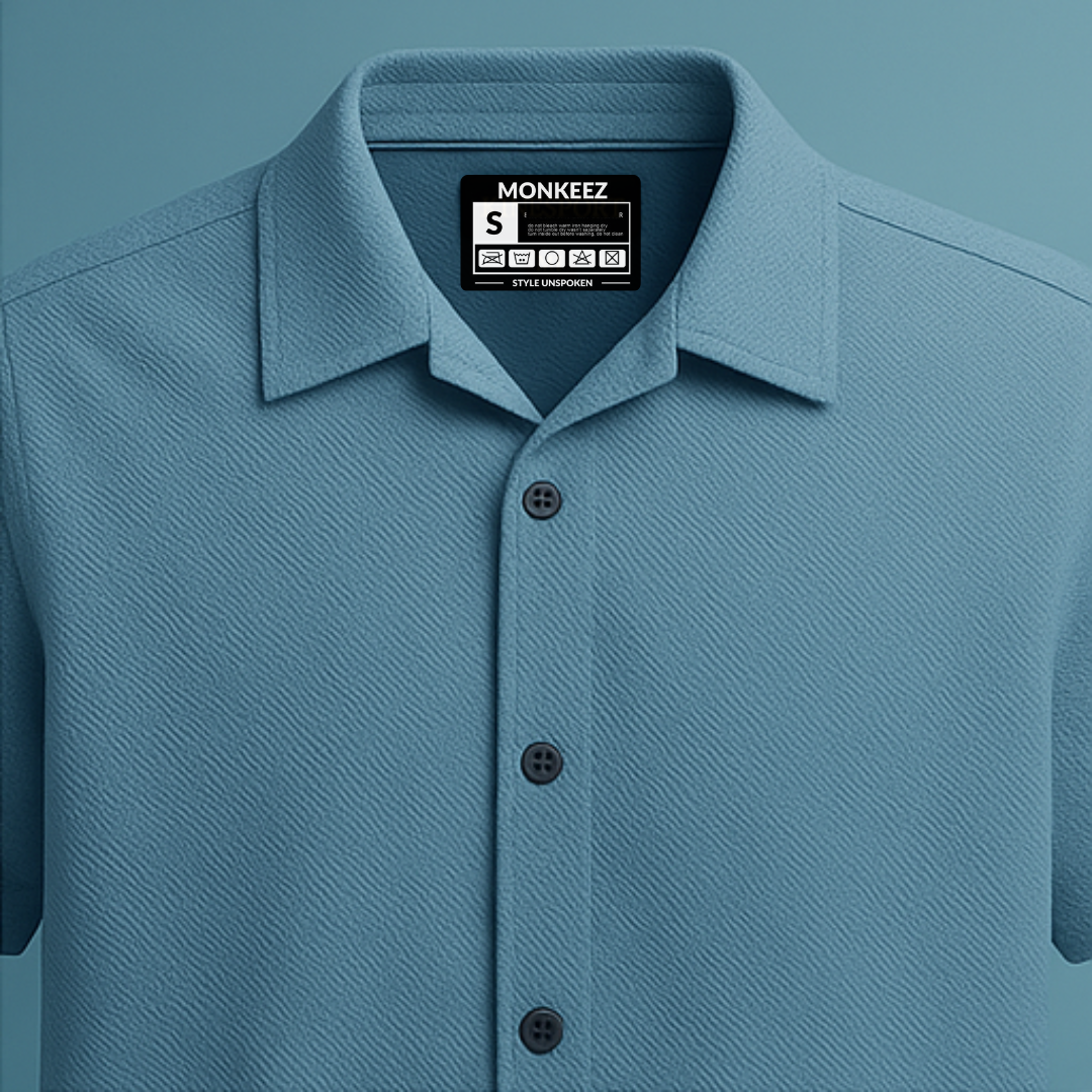 Textured Cuban Collar Shirt - Sky Blue