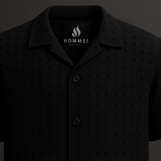 Dotted Cuban Collar Shirt - Black