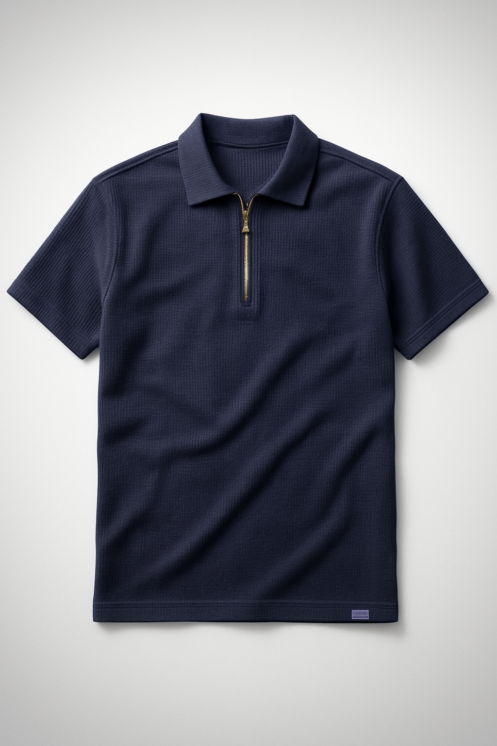 Navy Blue Half-Zipped Thermal Line  Polo Shirt