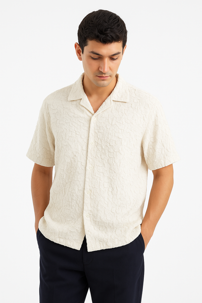 Crinkle Squared Cuban Collar Shirt - Off White