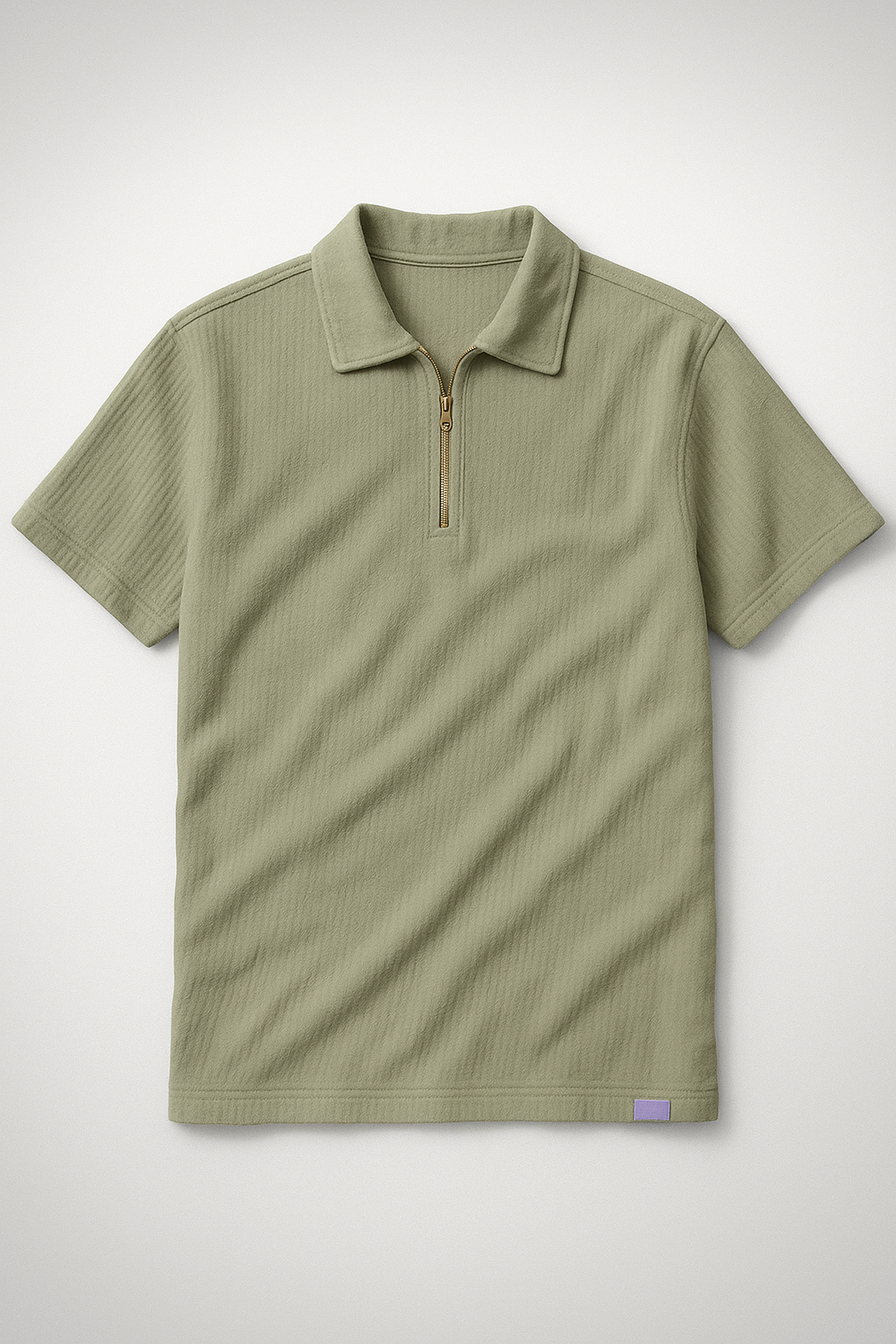 Light Green Half-Zipped Thermal Line  Polo Shirt