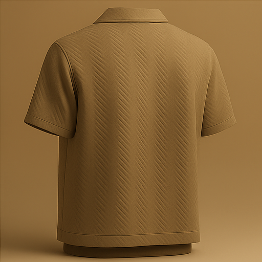 Waffle Knit Cuban Button-Up Shirt - Brown