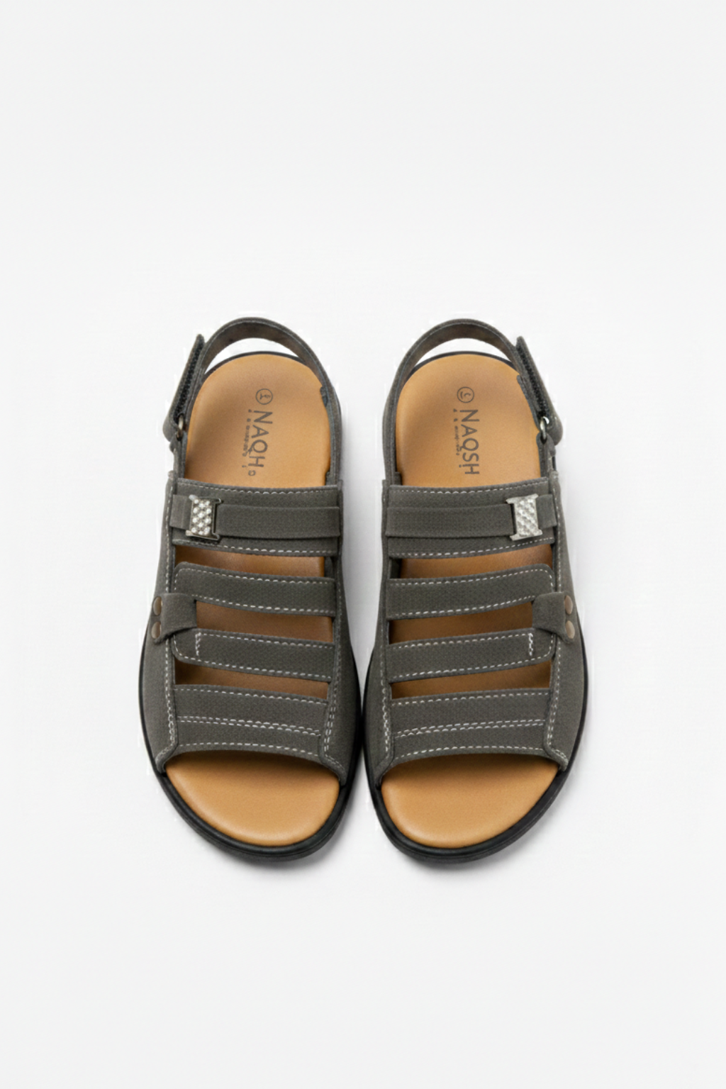 Mono Stripe Synthetic Suede Sandal - Dark Grey