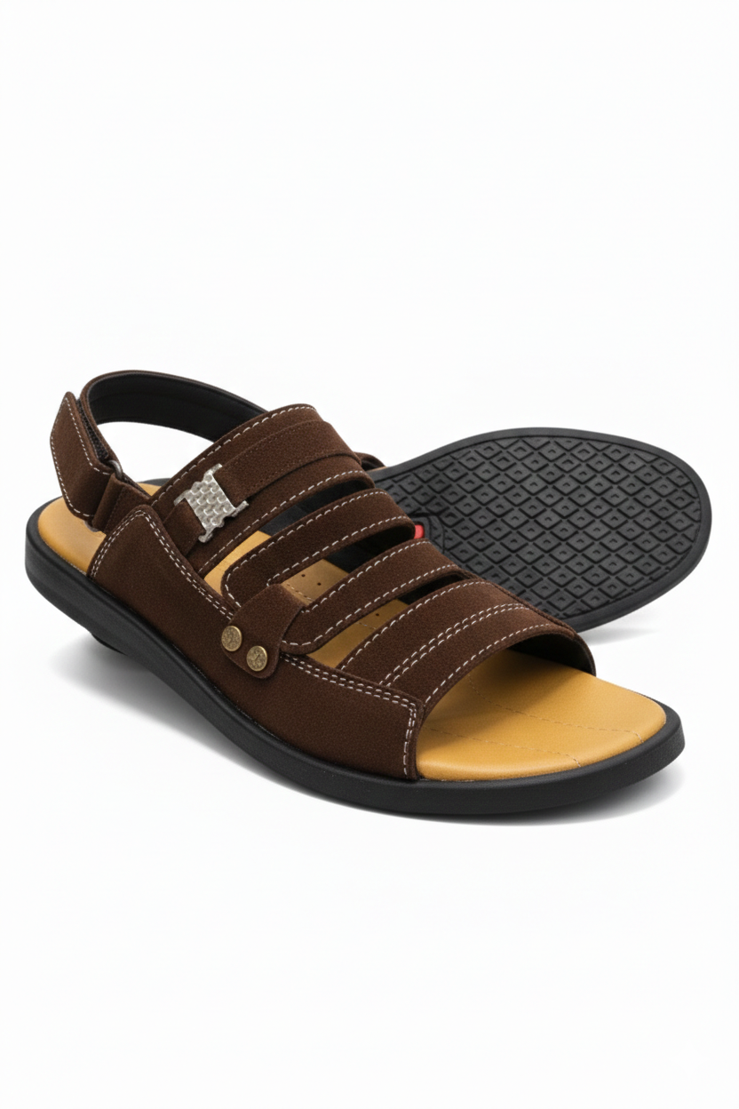 Mono Stripe Synthetic Suede Sandal - Dark Brown