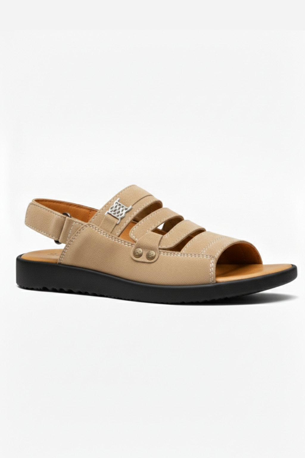 Mono Stripe Synthetic Suede Sandal - Beige