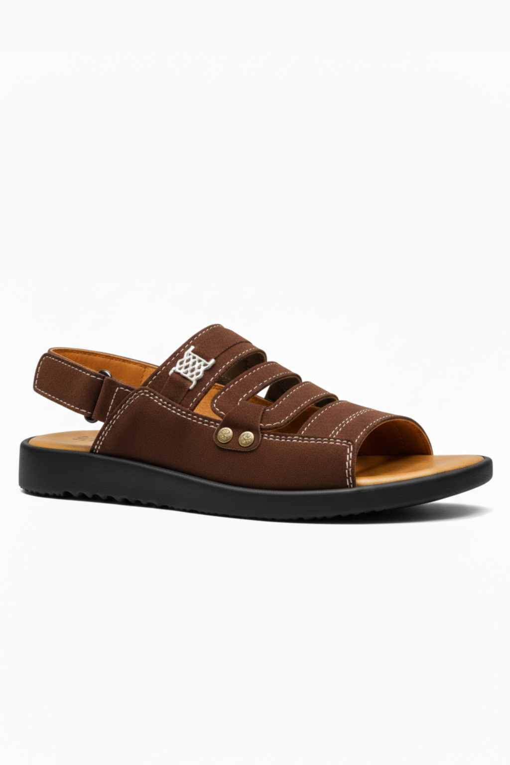 Mono Stripe Synthetic Suede Sandal - Dark Brown