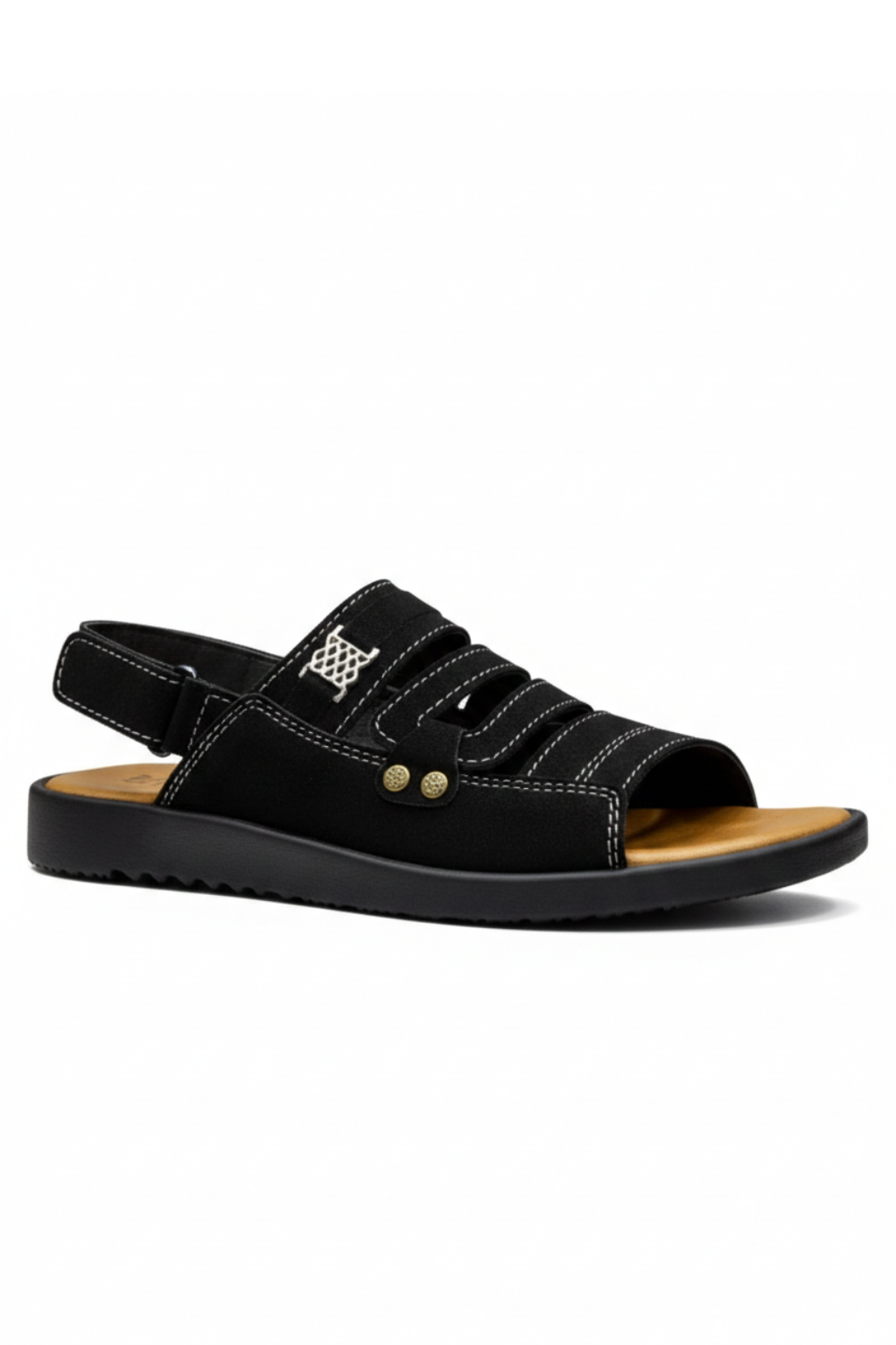 Mono Stripe Synthetic Suede Sandal - Black