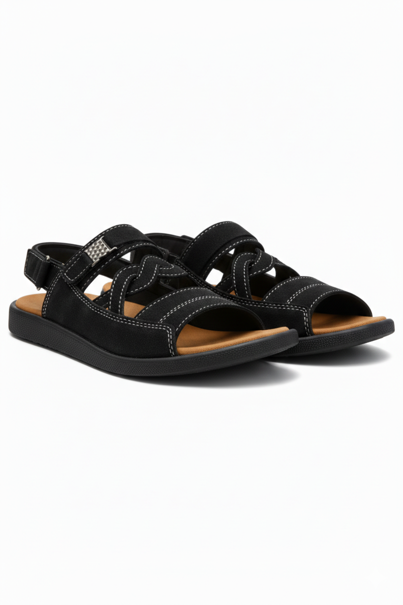 Crosslane Synthetic Suede Sandal - Rich Black