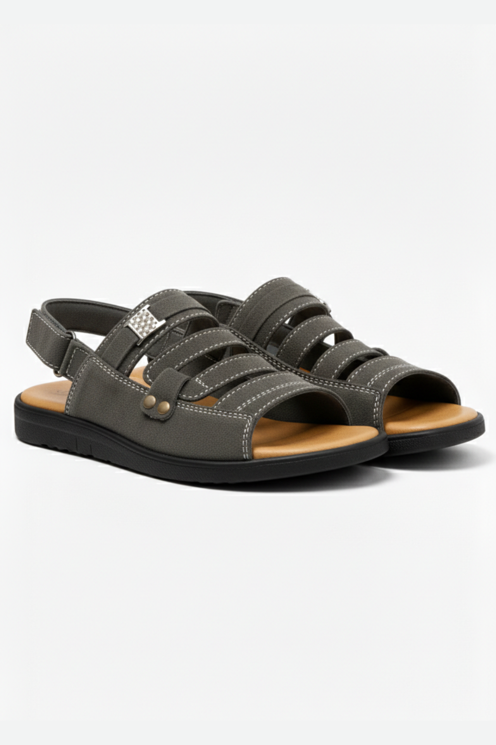 Mono Stripe Synthetic Suede Sandal - Dark Grey